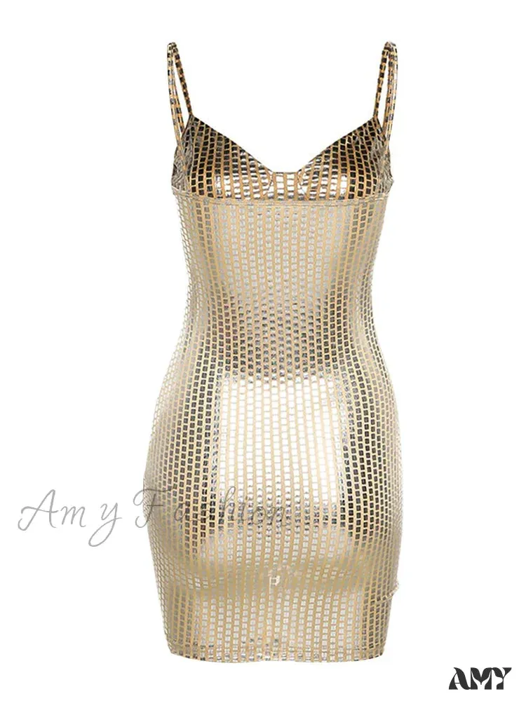 Amy Fashion - Sexy Shiny Summer Party Fashion Sleeveless Spaghetti Mini Dress