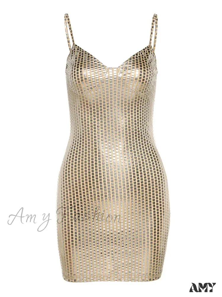 Amy Fashion - Sexy Shiny Summer Party Fashion Sleeveless Spaghetti Mini Dress