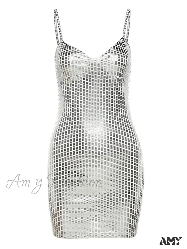 Amy Fashion - Sexy Shiny Summer Party Fashion Sleeveless Spaghetti Mini Dress