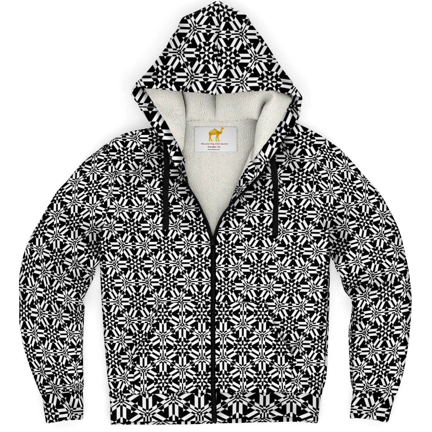 Black Silver Triangle Microfleece Zip Hoodie