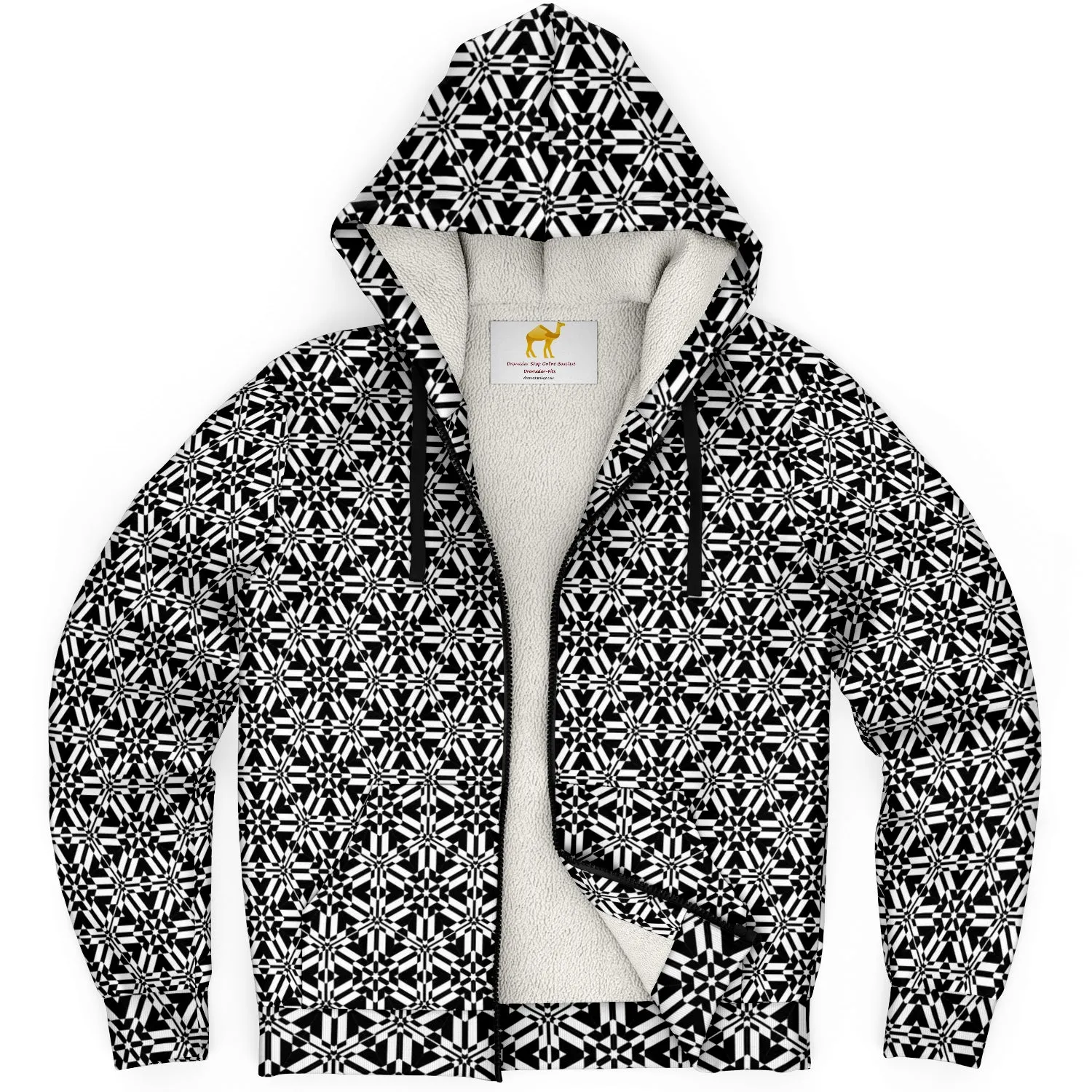 Black Silver Triangle Microfleece Zip Hoodie