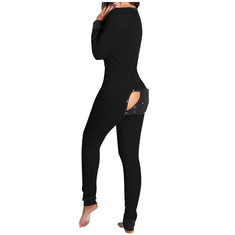 Christmas Print Sexy Pajama Women Jumpsuit Casual Long Sleeve Pyjama Button-down Front Functional Buttoned Flap Female Sleepwear
