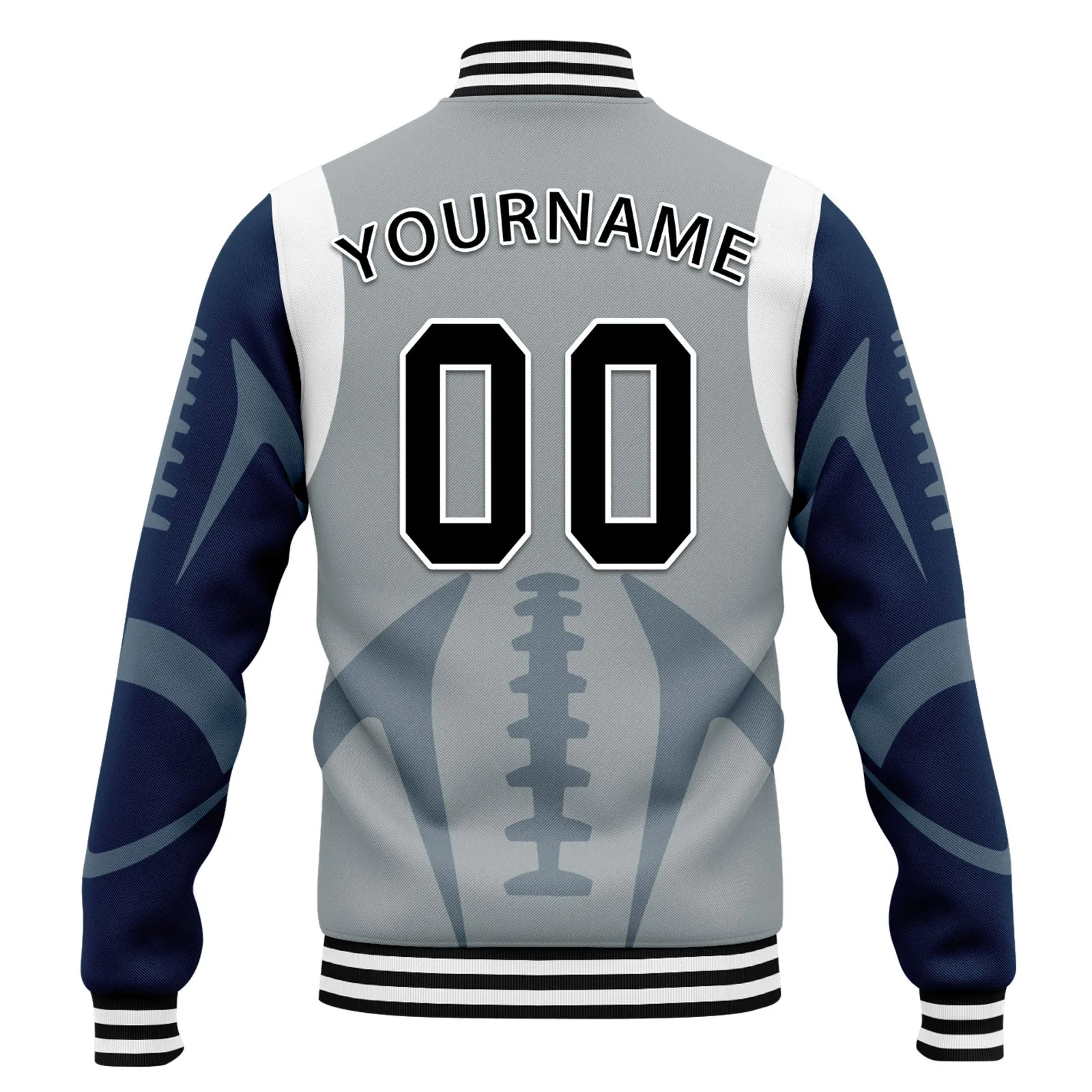 Custom Gray Seattle Jacket Bomber Full-Snap Varsity Letterman Personalized Jacket FZ005-D025004-27