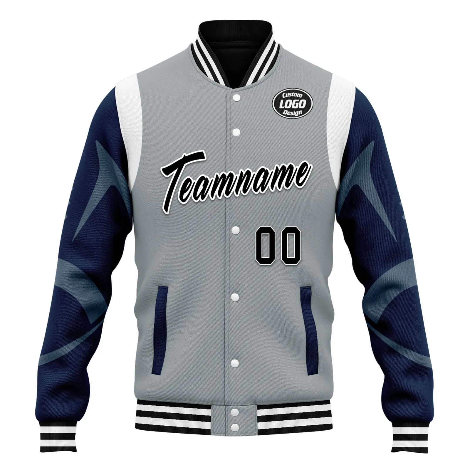 Custom Gray Seattle Jacket Bomber Full-Snap Varsity Letterman Personalized Jacket FZ005-D025004-27