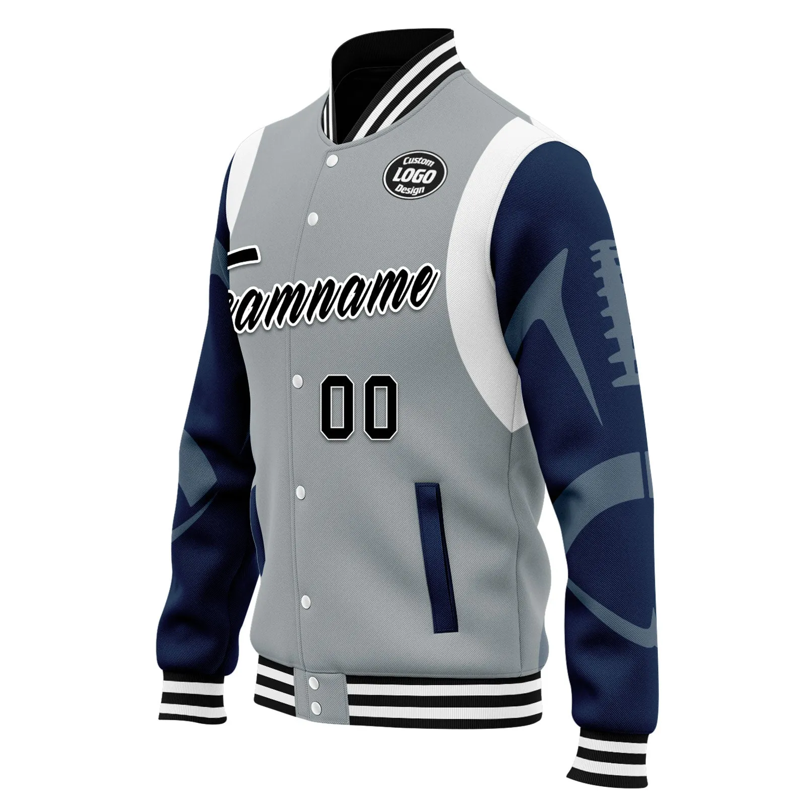 Custom Gray Seattle Jacket Bomber Full-Snap Varsity Letterman Personalized Jacket FZ005-D025004-27