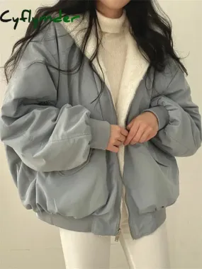 Cyflymder Winter Thicken Warm Parkas Women Oversized Kawaii Double Sided Hooded Coat Ladies Korean Fashion Casual Loose Zip Up Jackets