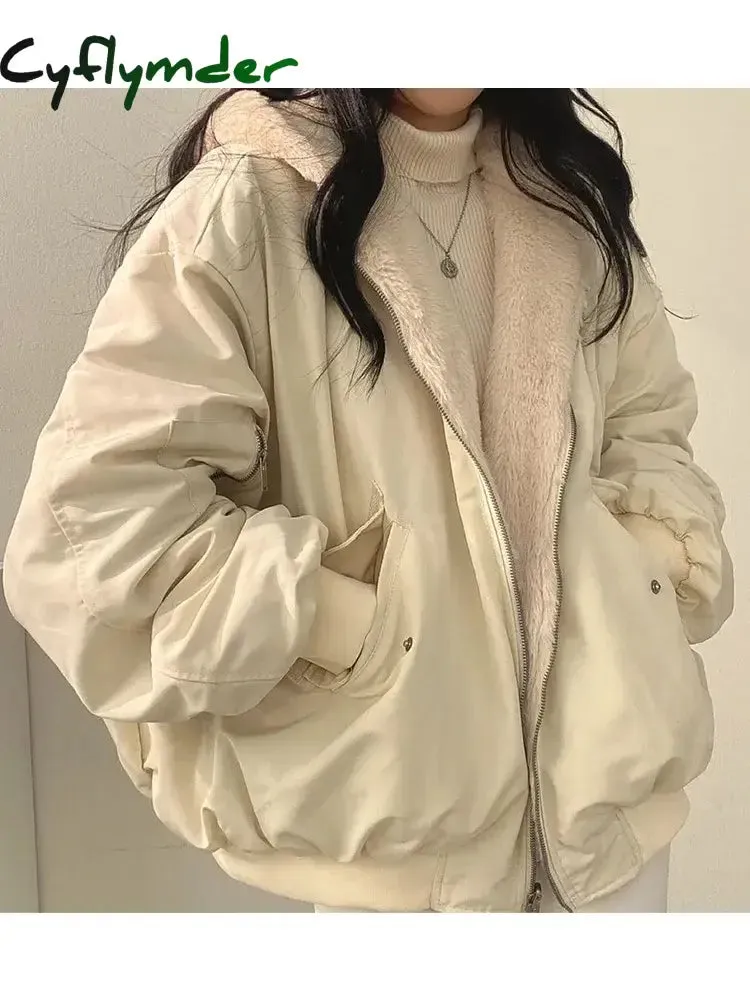 Cyflymder Winter Thicken Warm Parkas Women Oversized Kawaii Double Sided Hooded Coat Ladies Korean Fashion Casual Loose Zip Up Jackets
