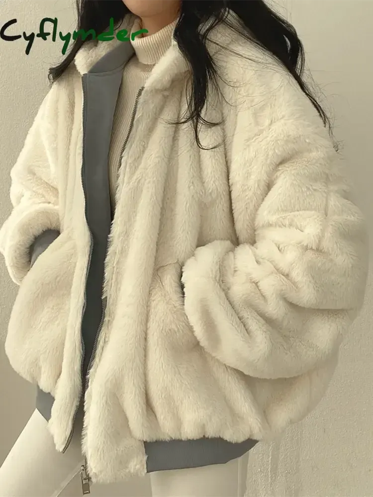 Cyflymder Winter Thicken Warm Parkas Women Oversized Kawaii Double Sided Hooded Coat Ladies Korean Fashion Casual Loose Zip Up Jackets