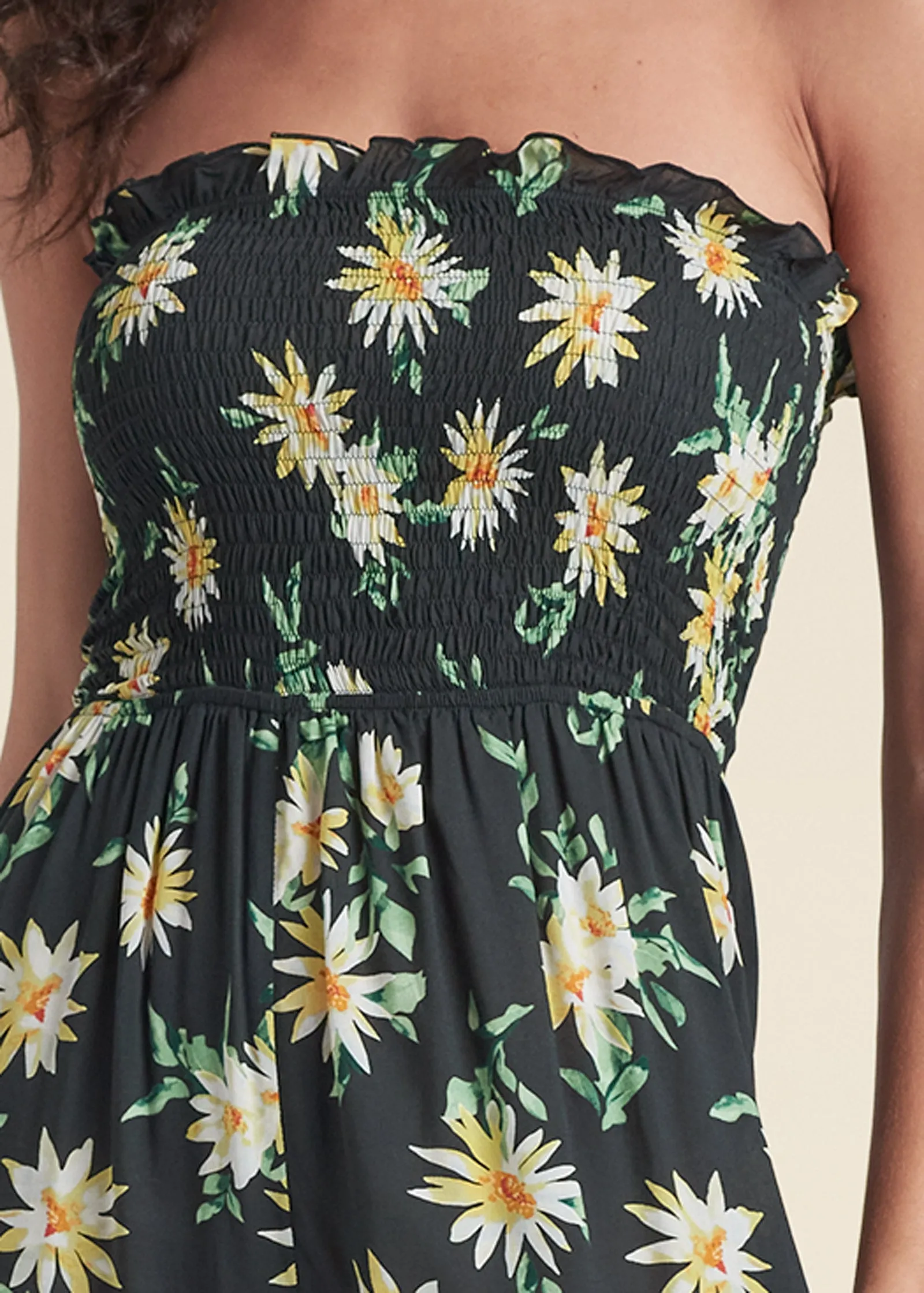 Floral Strapless Jumpsuit - Black & Yellow