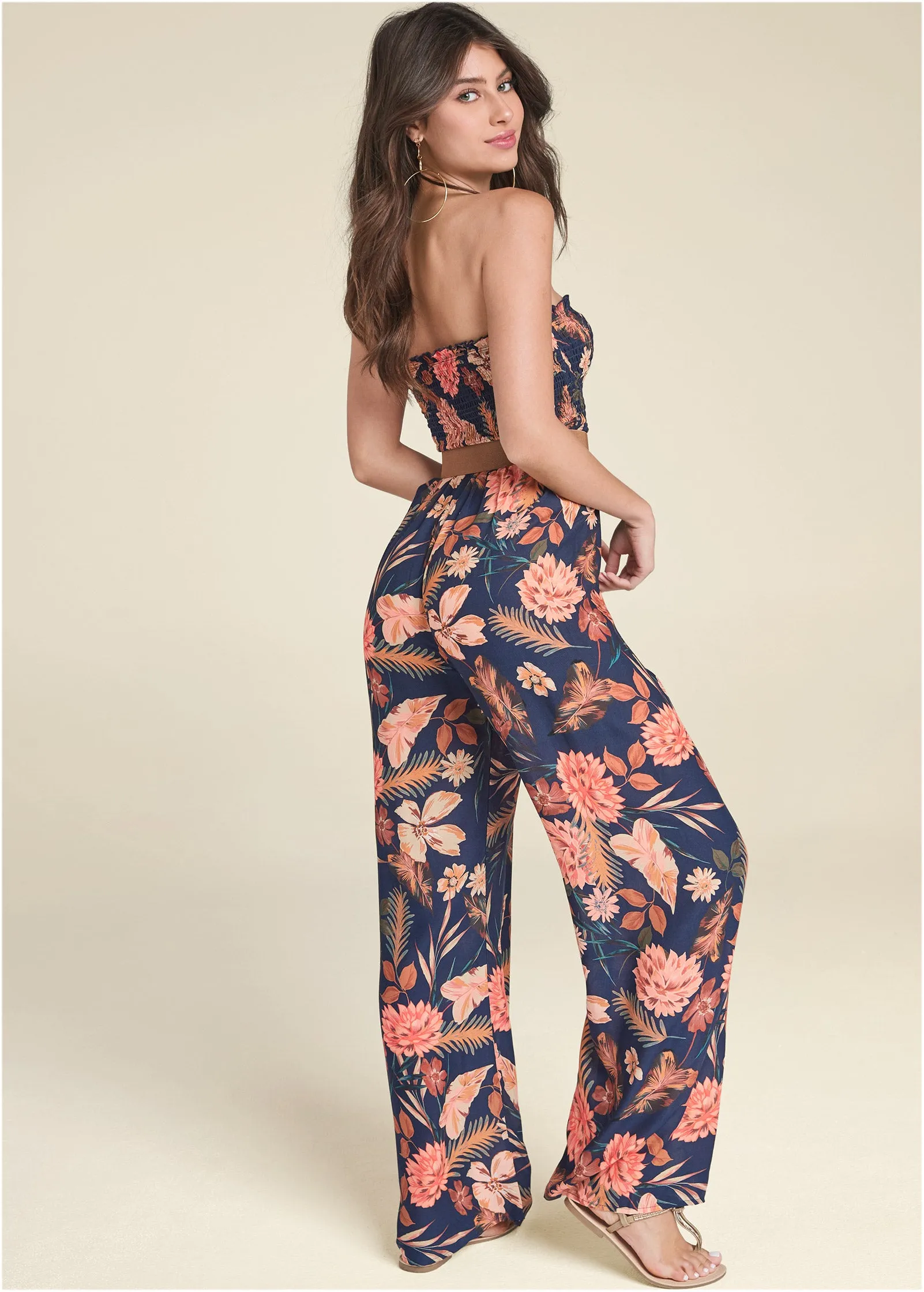 Floral Strapless Jumpsuit - Black Multi