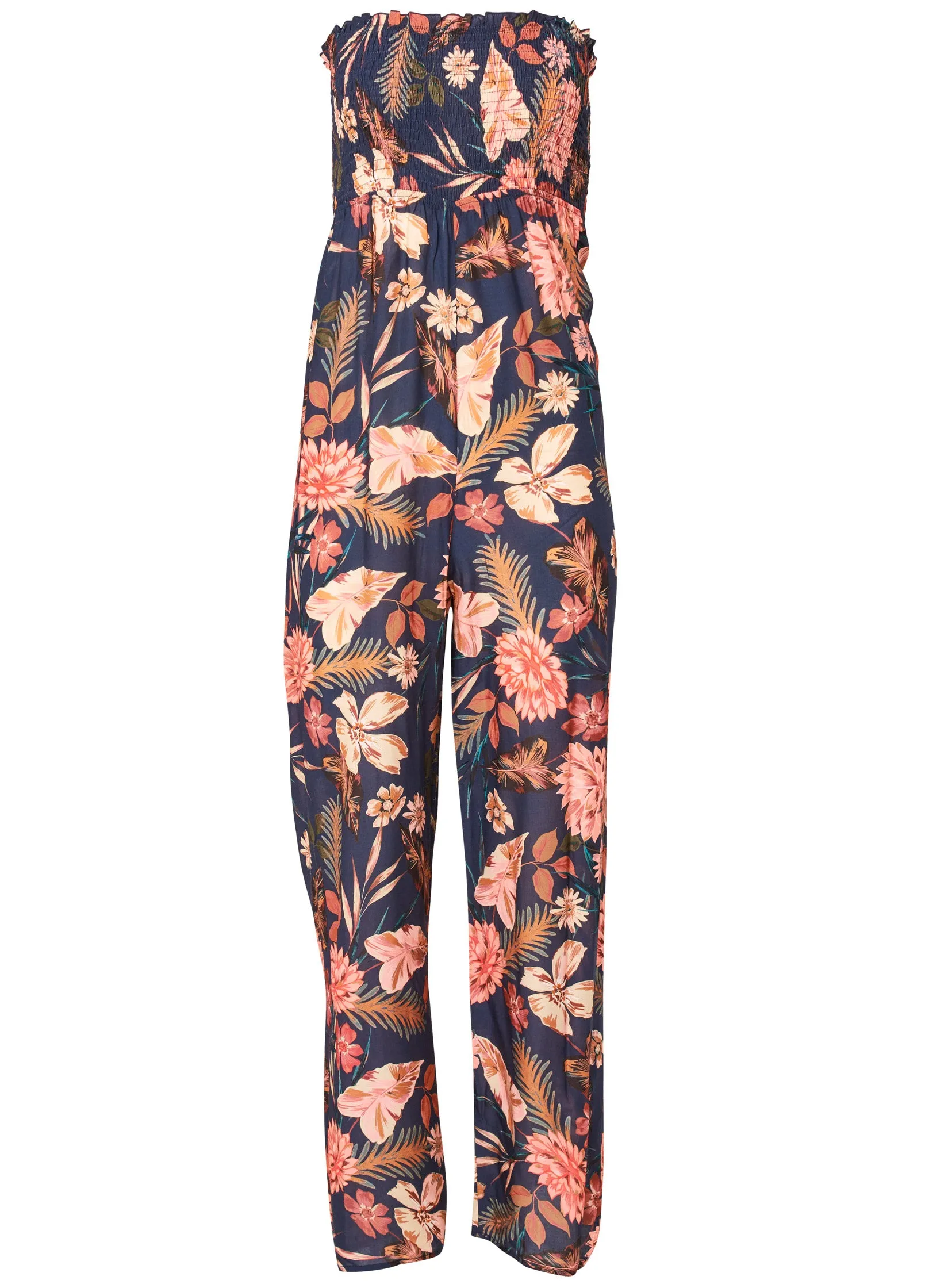 Floral Strapless Jumpsuit - Black Multi