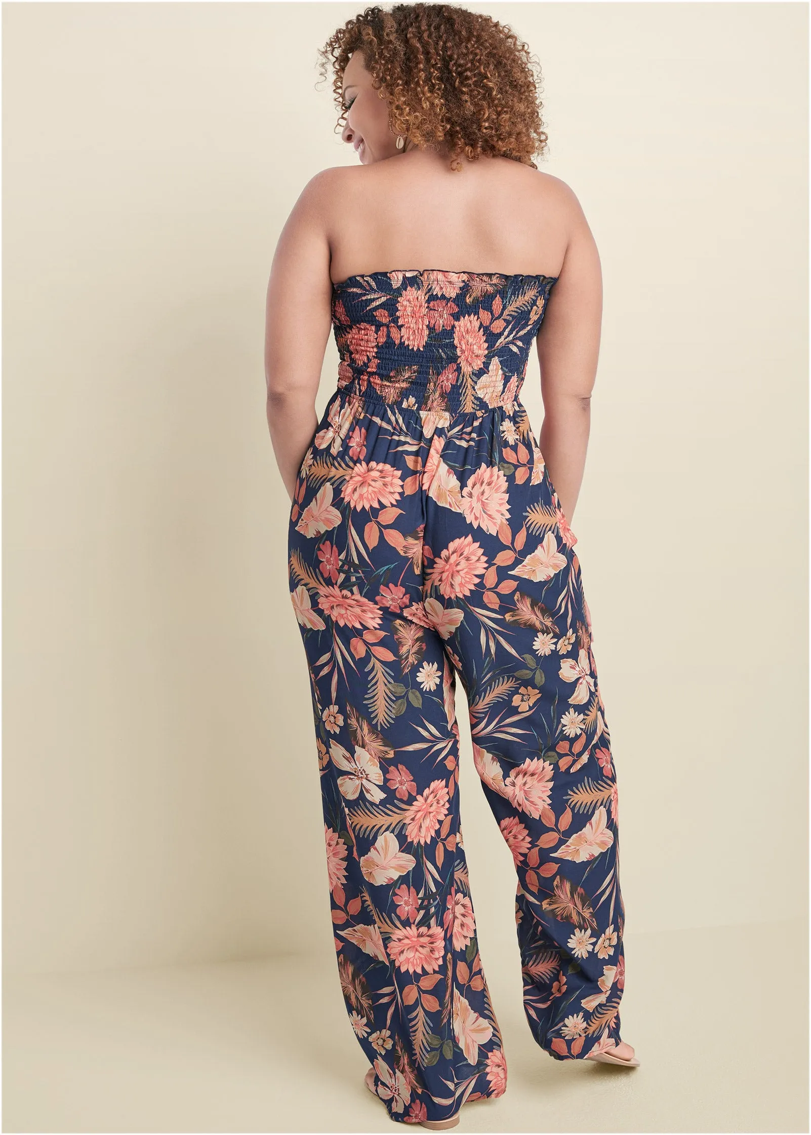 Floral Strapless Jumpsuit - Black Multi