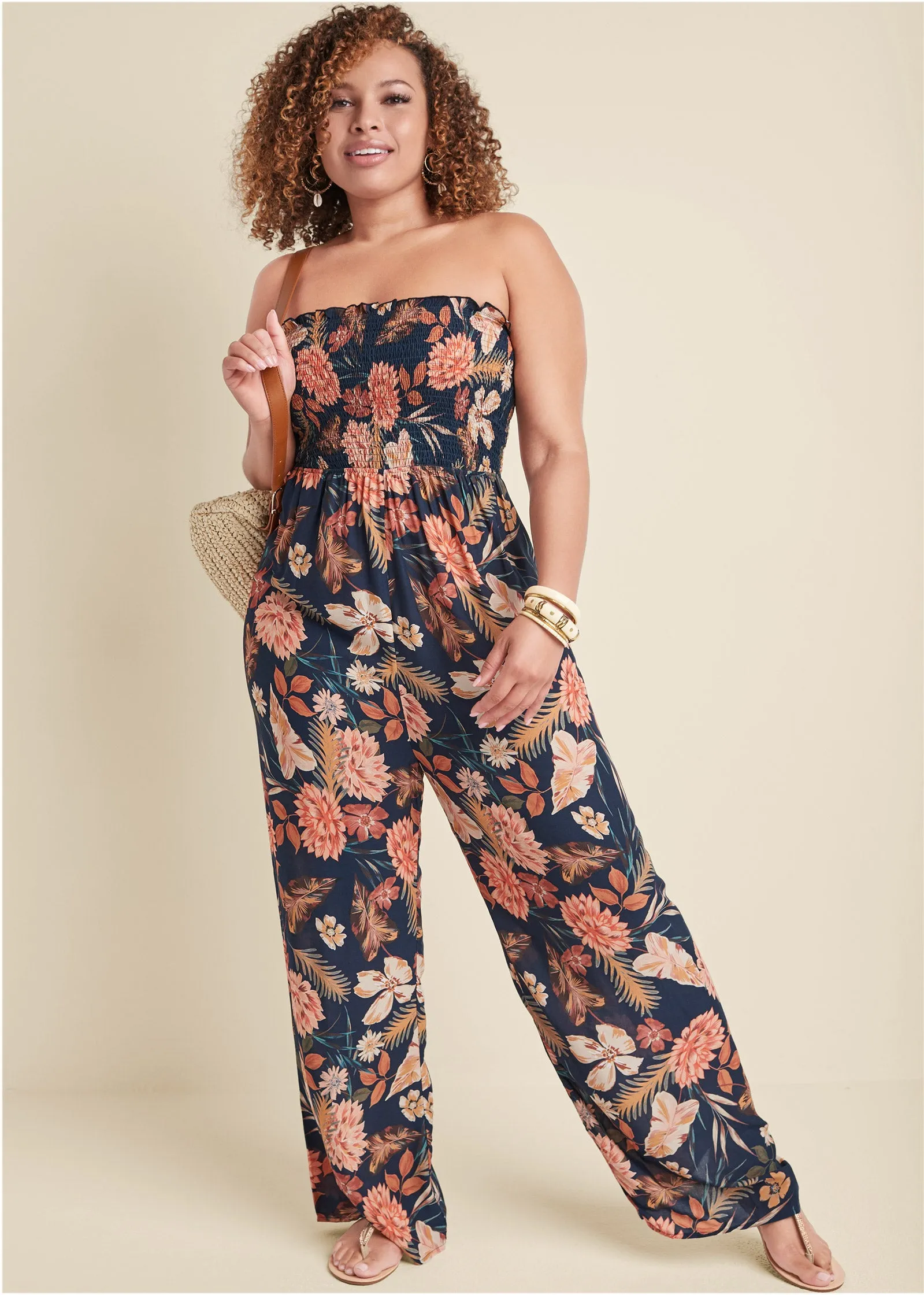 Floral Strapless Jumpsuit - Black Multi