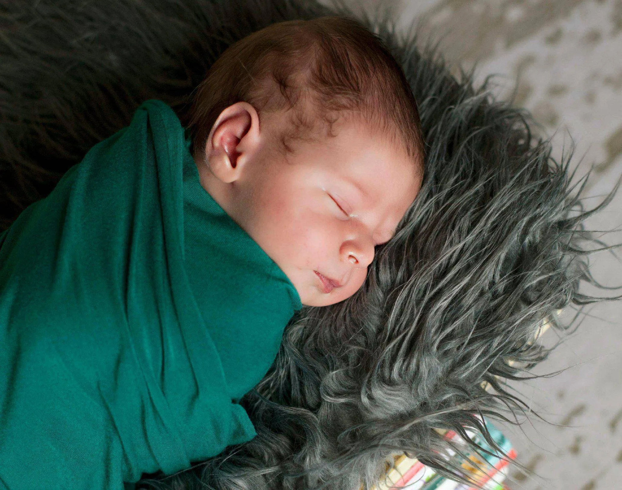 Gray Mongolian Fur Nest Photography Prop Rug Newborn Baby