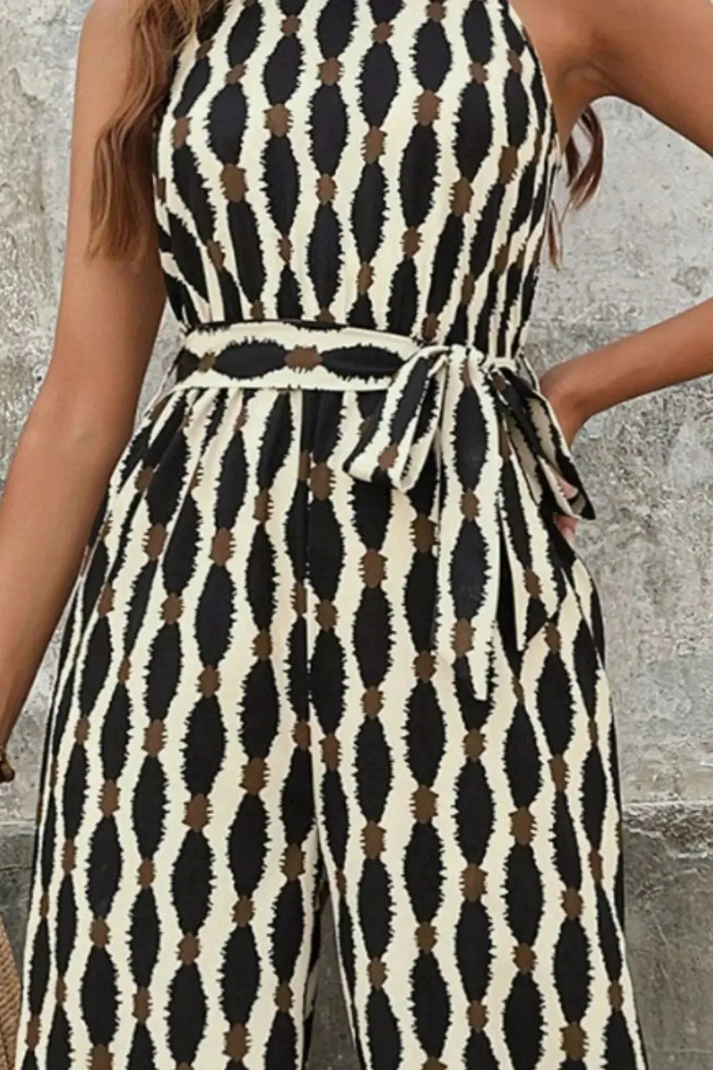 Grecian Neck Tied Printed Jumpsuit