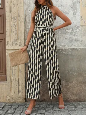 Grecian Neck Tied Printed Jumpsuit