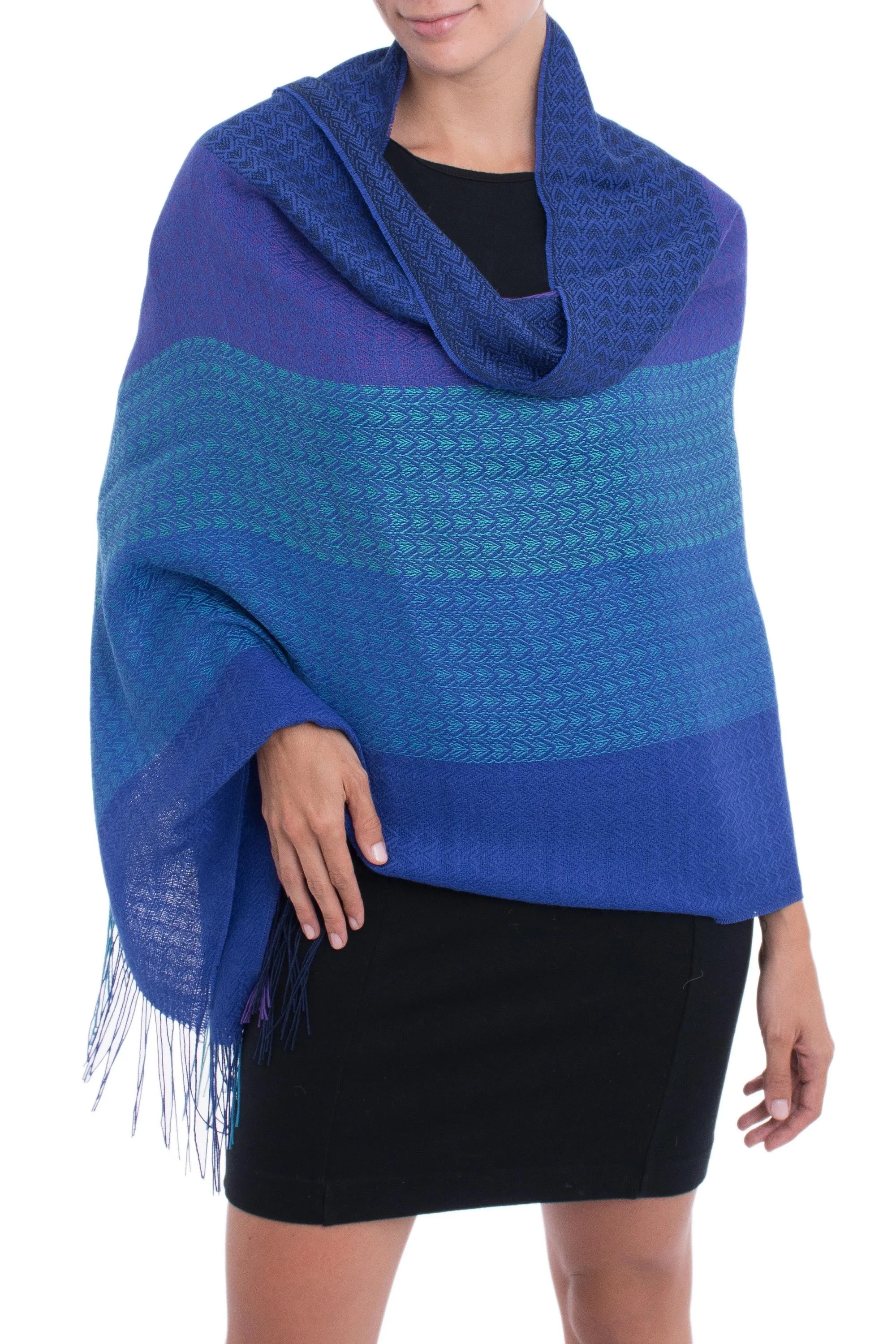 Hand Woven Striped Alpaca Blend Shawl from Peru - Serene Glory | NOVICA