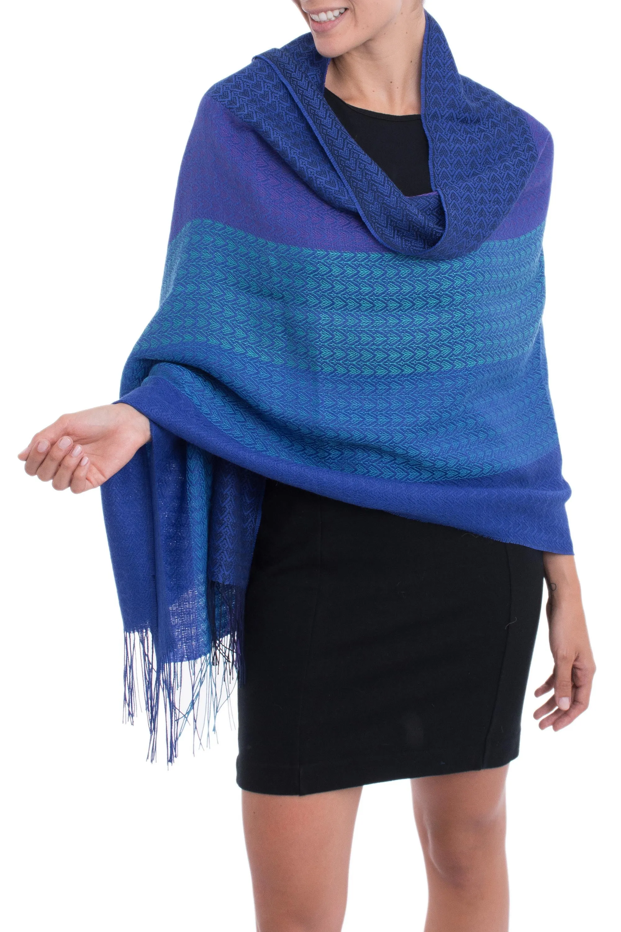 Hand Woven Striped Alpaca Blend Shawl from Peru - Serene Glory | NOVICA