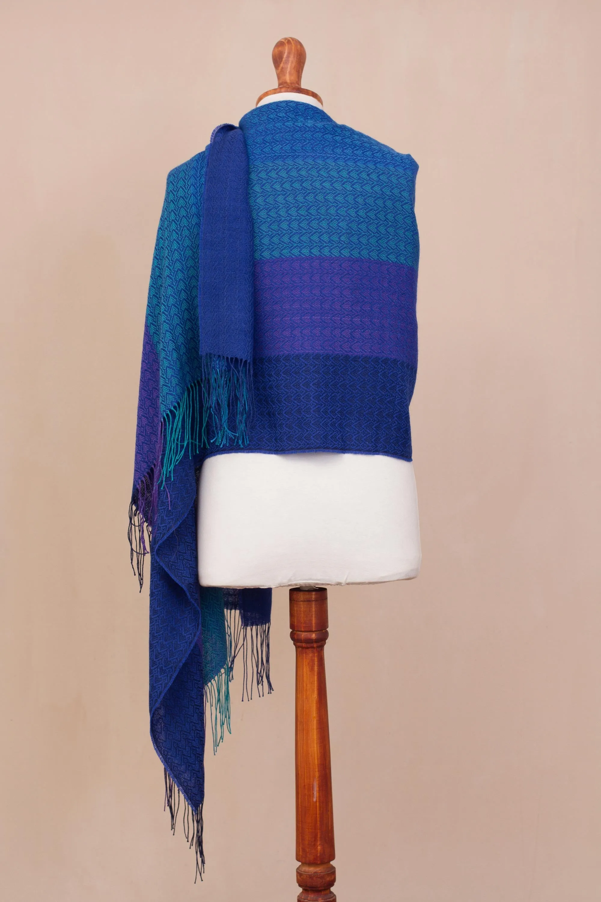 Hand Woven Striped Alpaca Blend Shawl from Peru - Serene Glory | NOVICA