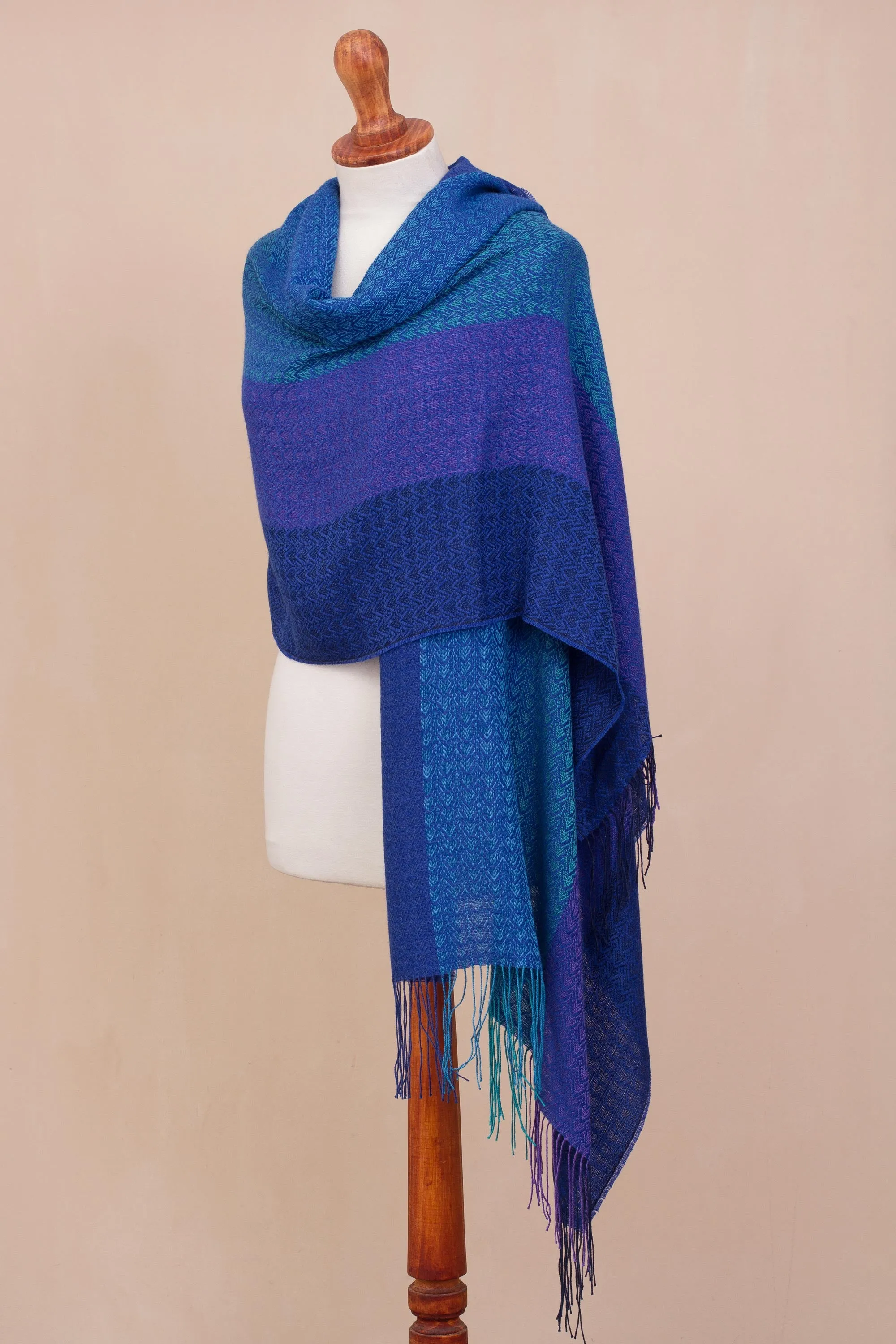 Hand Woven Striped Alpaca Blend Shawl from Peru - Serene Glory | NOVICA
