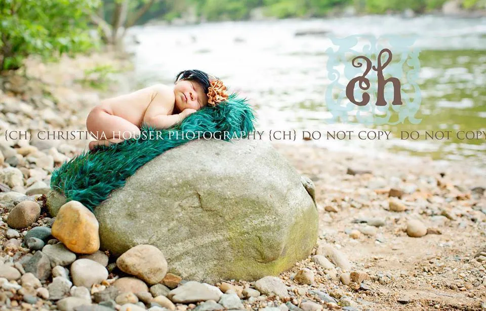 Hunter Green Mongolian Fur Nest Photography Prop Rug Newborn Baby