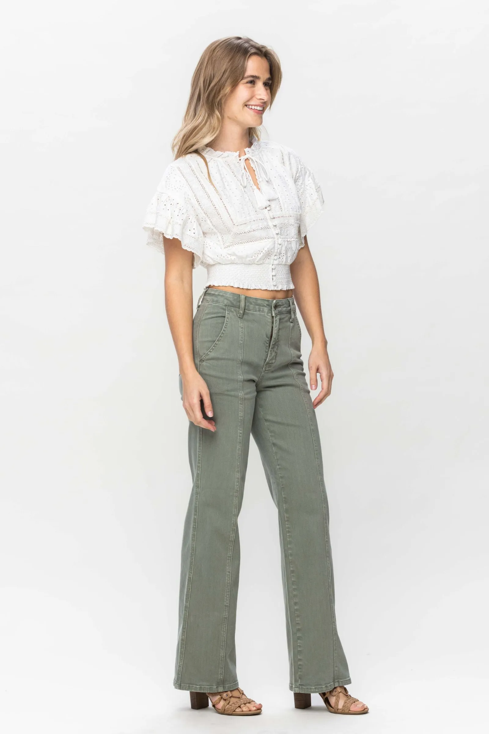 Judy Blue High Waist Garment Dyed Front Seam Straight Denim 88688
