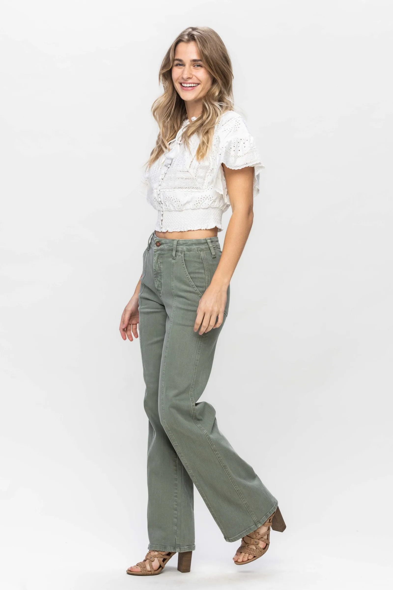 Judy Blue High Waist Garment Dyed Front Seam Straight Denim 88688
