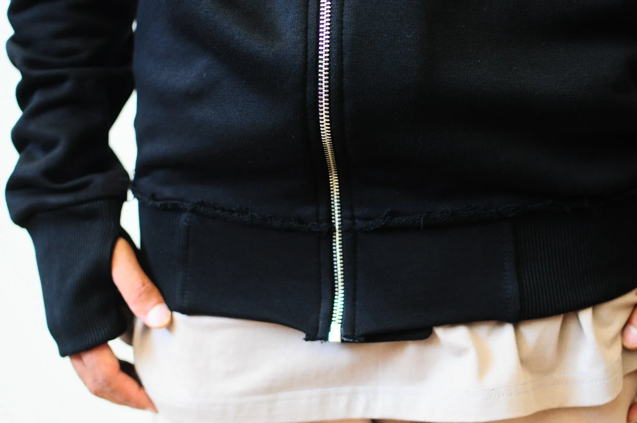 Men's Black Hoodie // Asymmetric Zip Closure // Gloves Sleeve // Big Hood / Oversized Skinny Sweatshirt