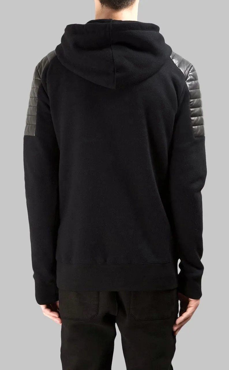 Men's Black Quilted Padded Hoodie with Drawstrings /Zipped Chest Pockets -Two Zipped Side Pockets