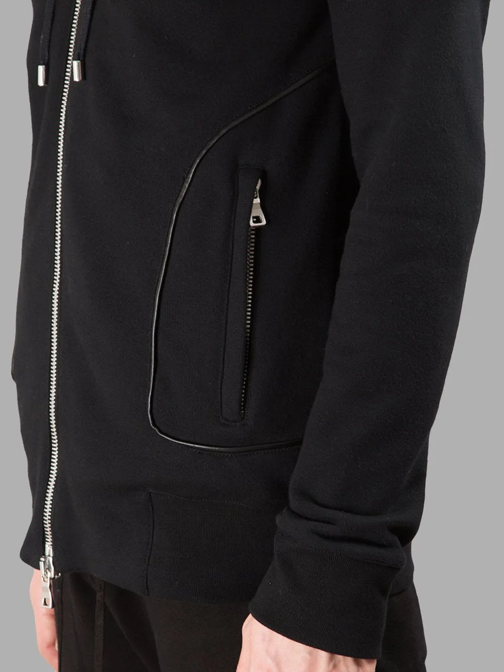 Men's Black Quilted Padded Hoodie with Drawstrings /Zipped Chest Pockets -Two Zipped Side Pockets