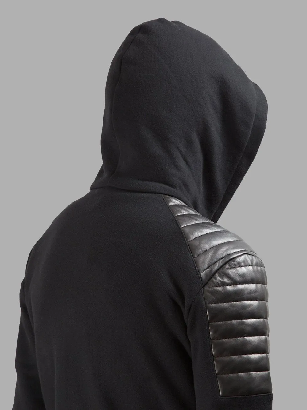 Men's Black Quilted Padded Hoodie with Drawstrings /Zipped Chest Pockets -Two Zipped Side Pockets