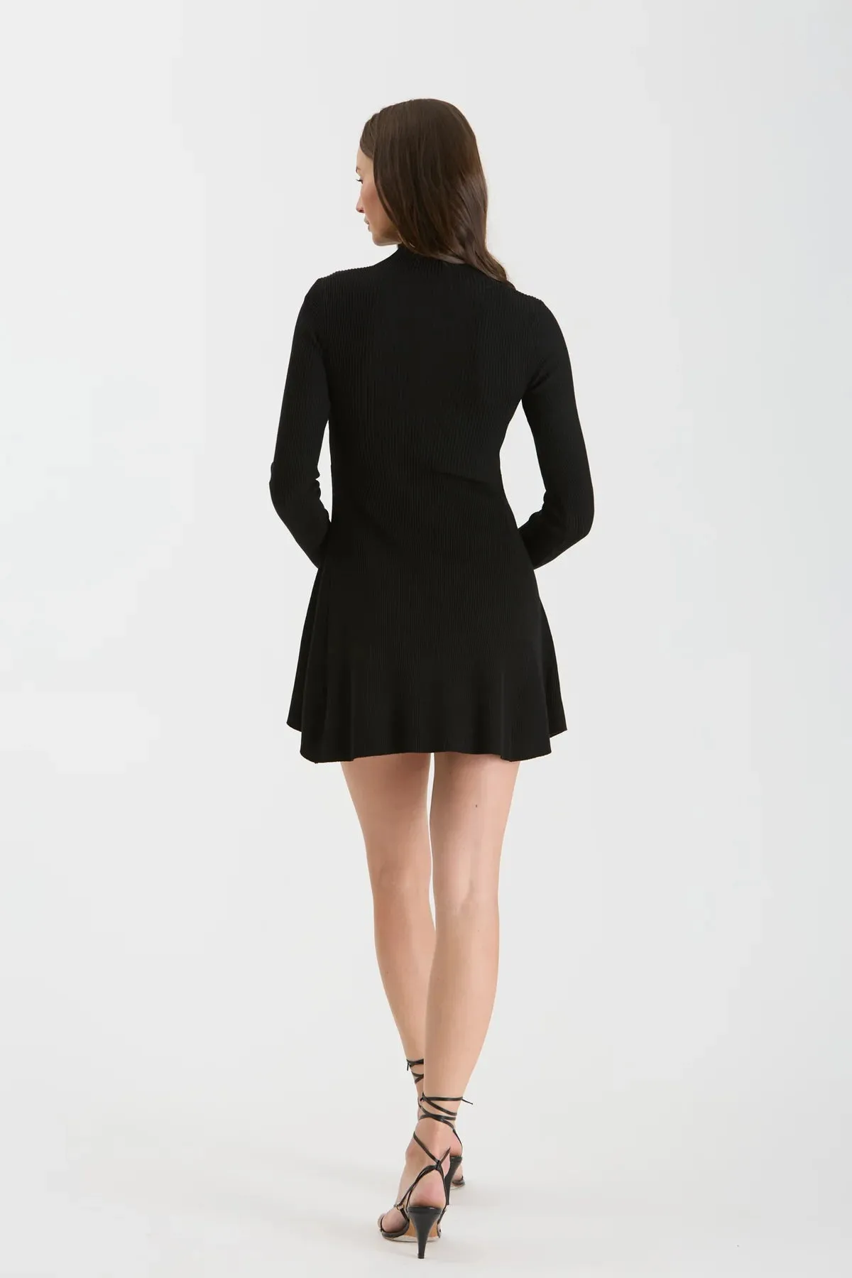 Mock Neck Long Sleeves Flare Mini Sweater Dress