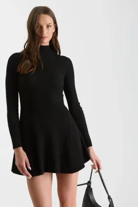 Mock Neck Long Sleeves Flare Mini Sweater Dress