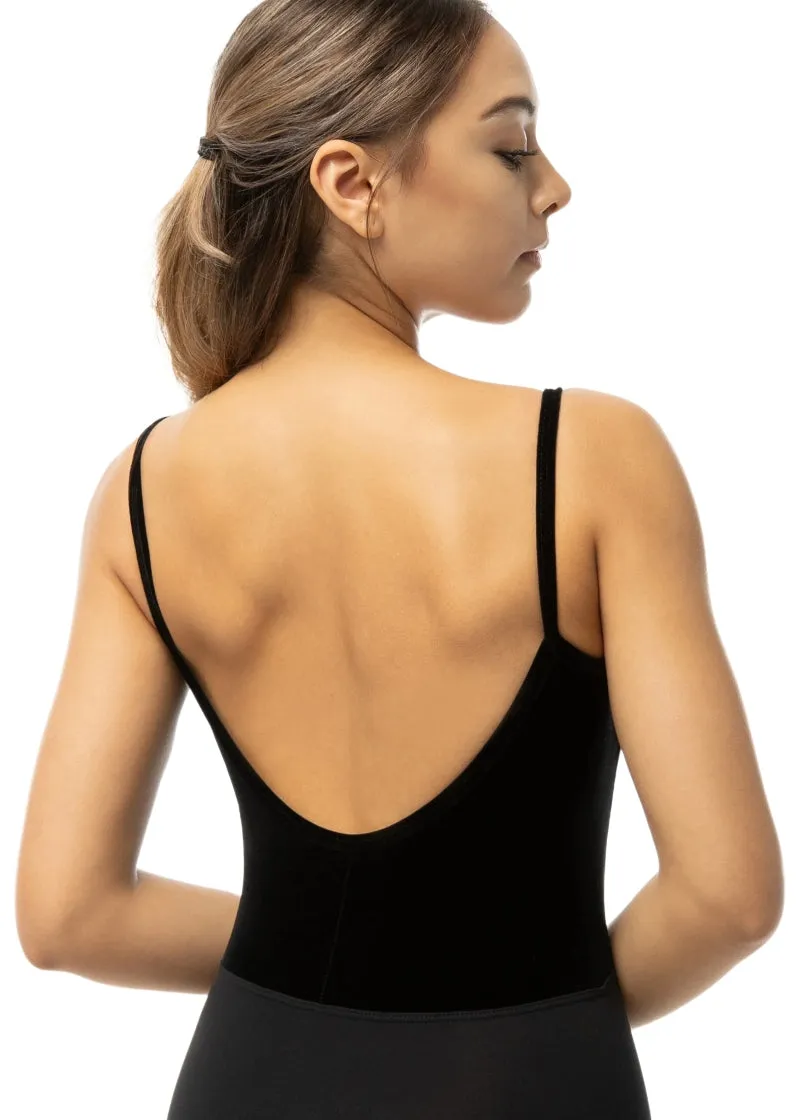 ON SALE Stardust Velvet Pinch Front Camisole Leotard (Black)