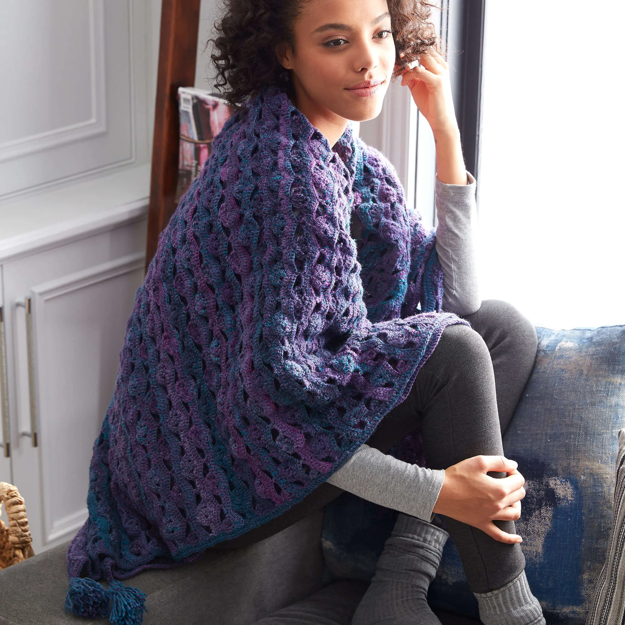 Patons Wrapped In Waves Crochet Blanket Shawl