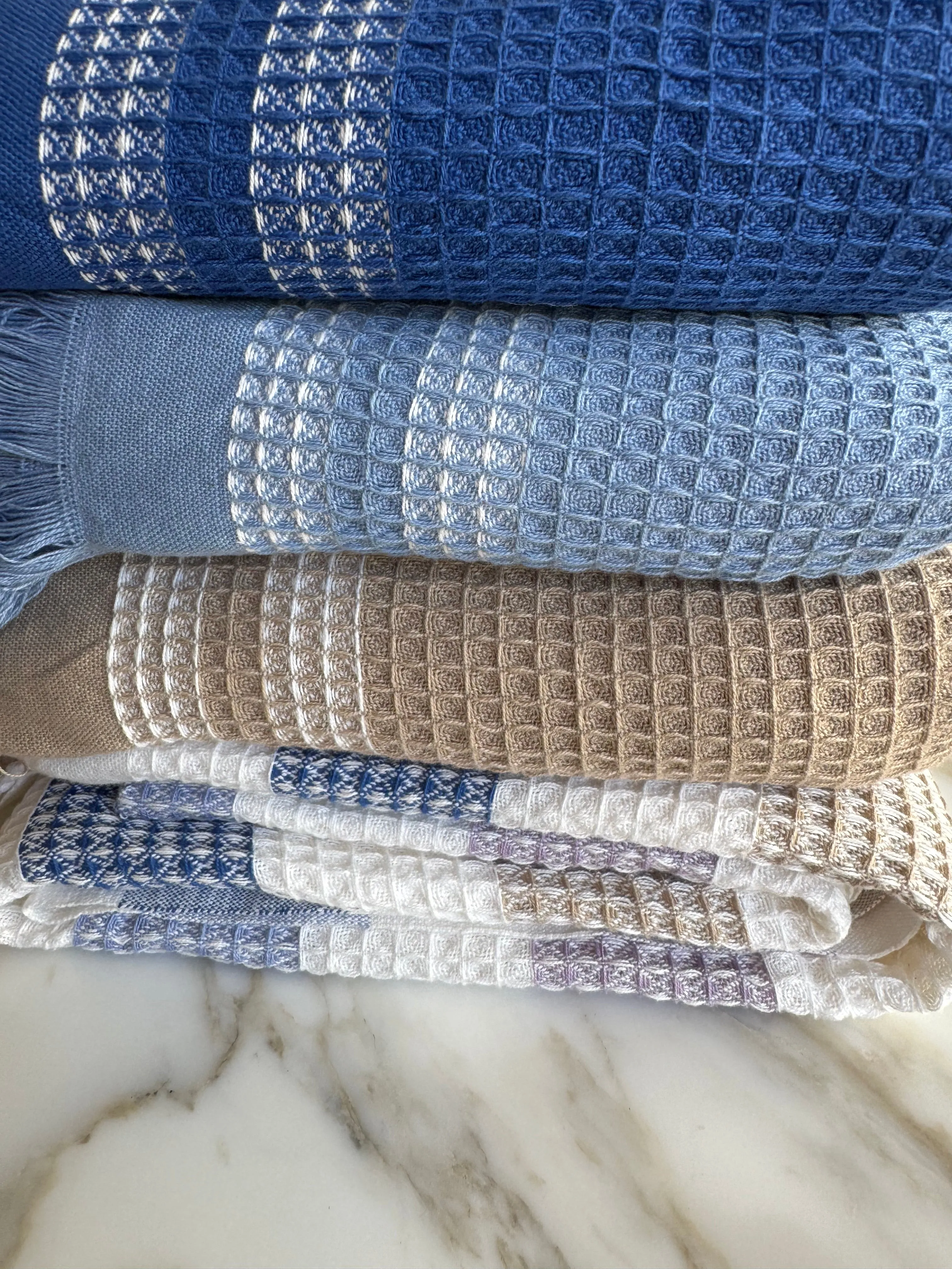 Periwinkle Border Waffle Towel