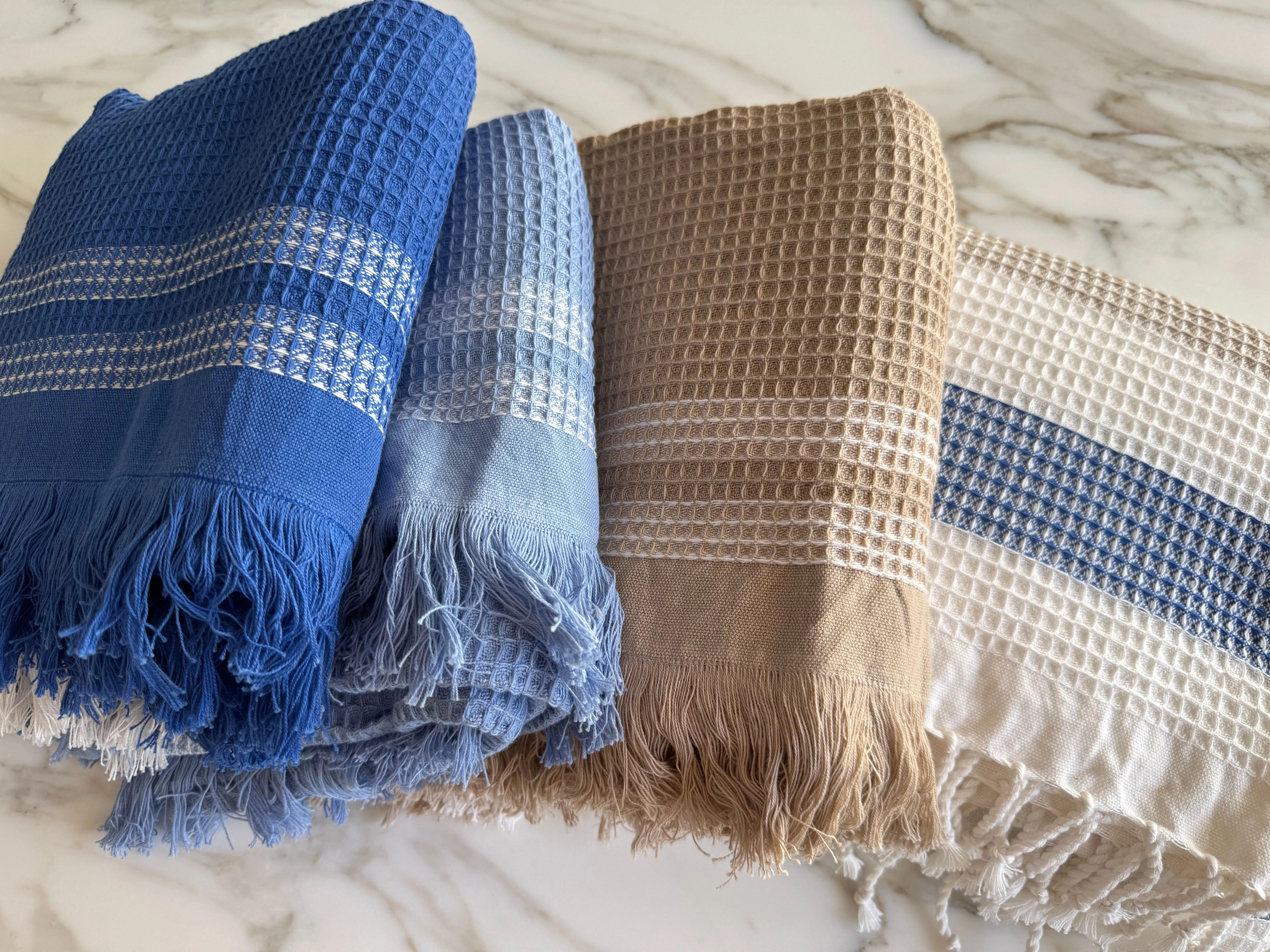 Periwinkle Border Waffle Towel