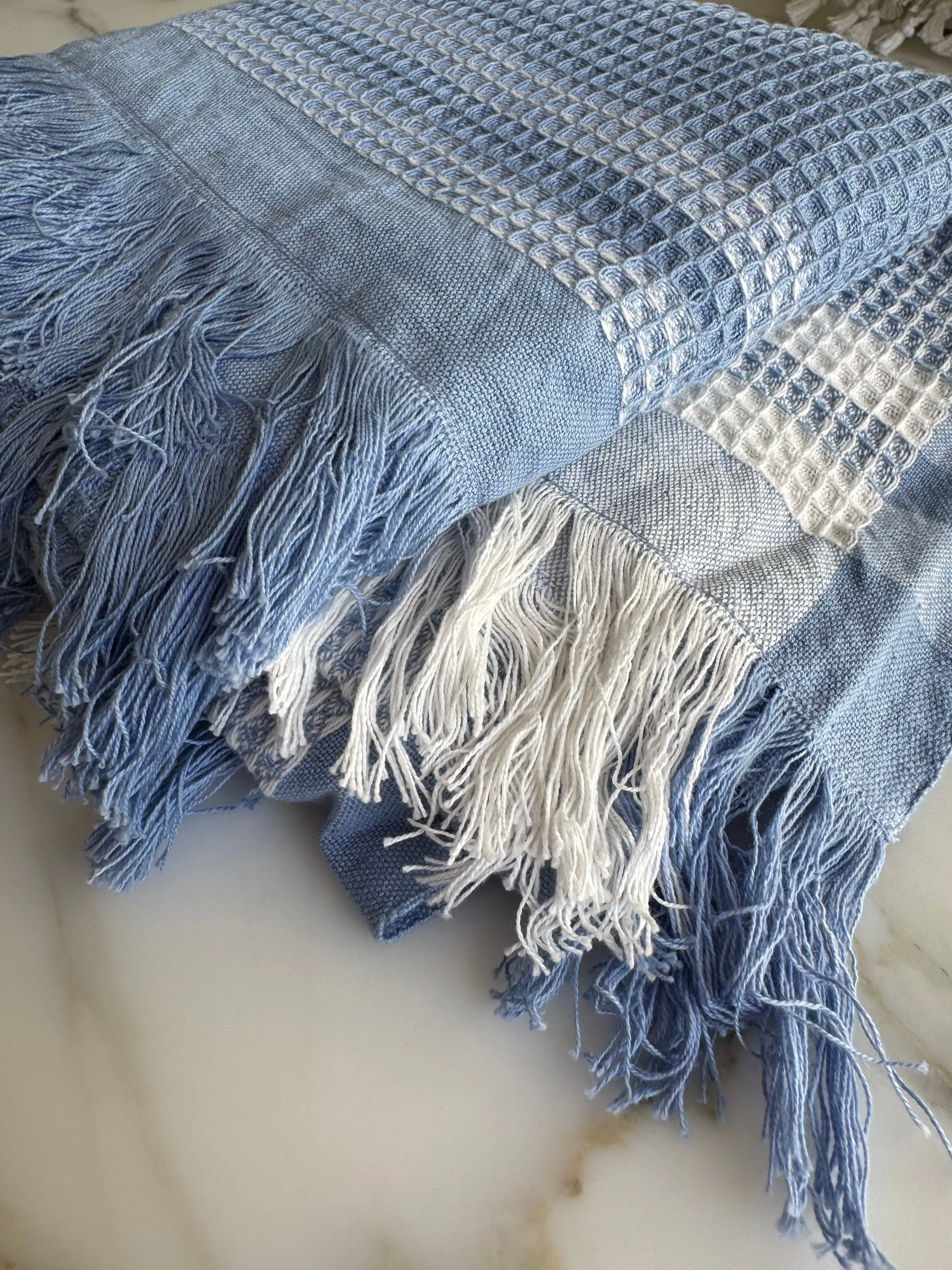 Periwinkle Border Waffle Towel