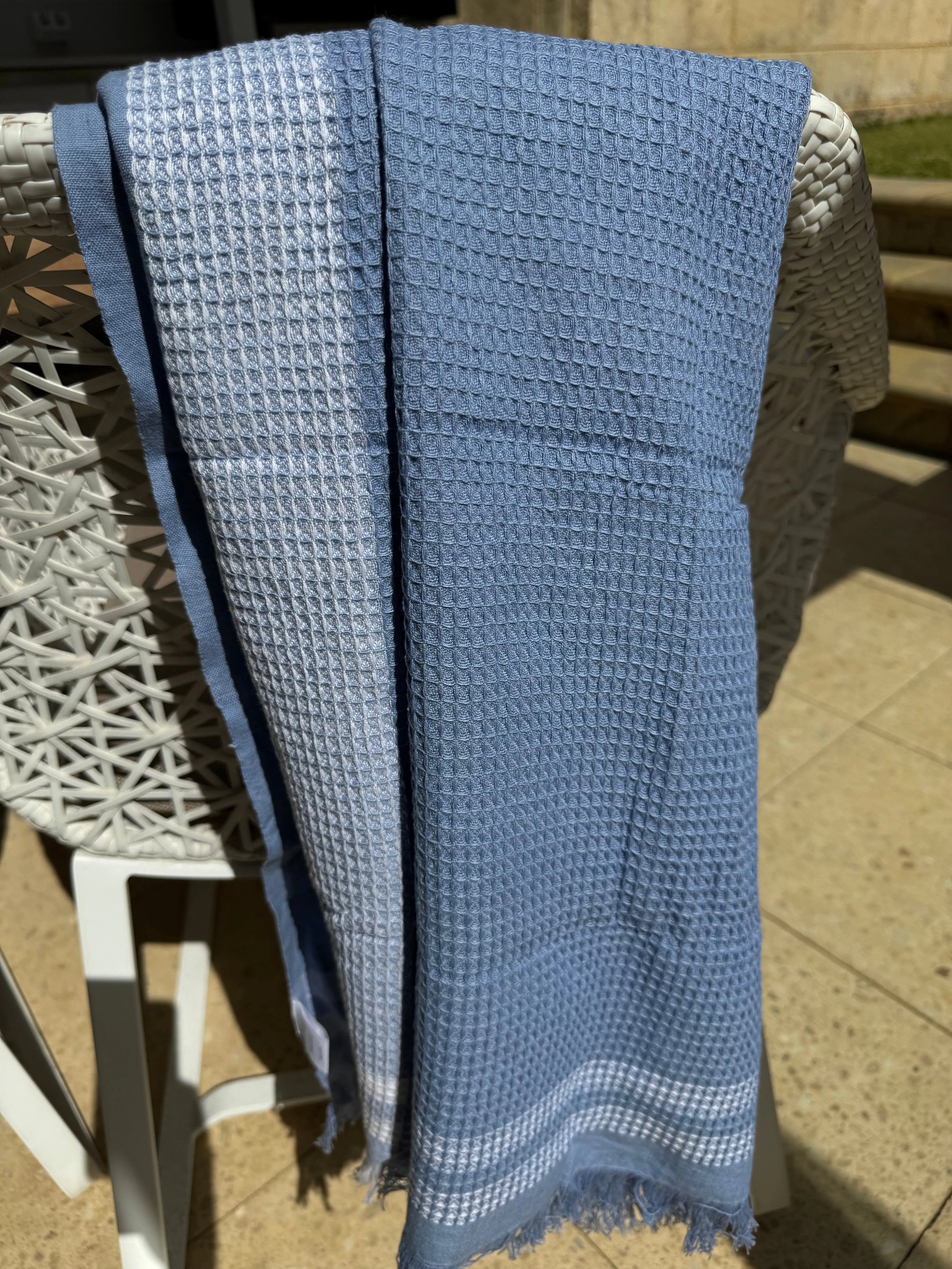 Periwinkle Border Waffle Towel