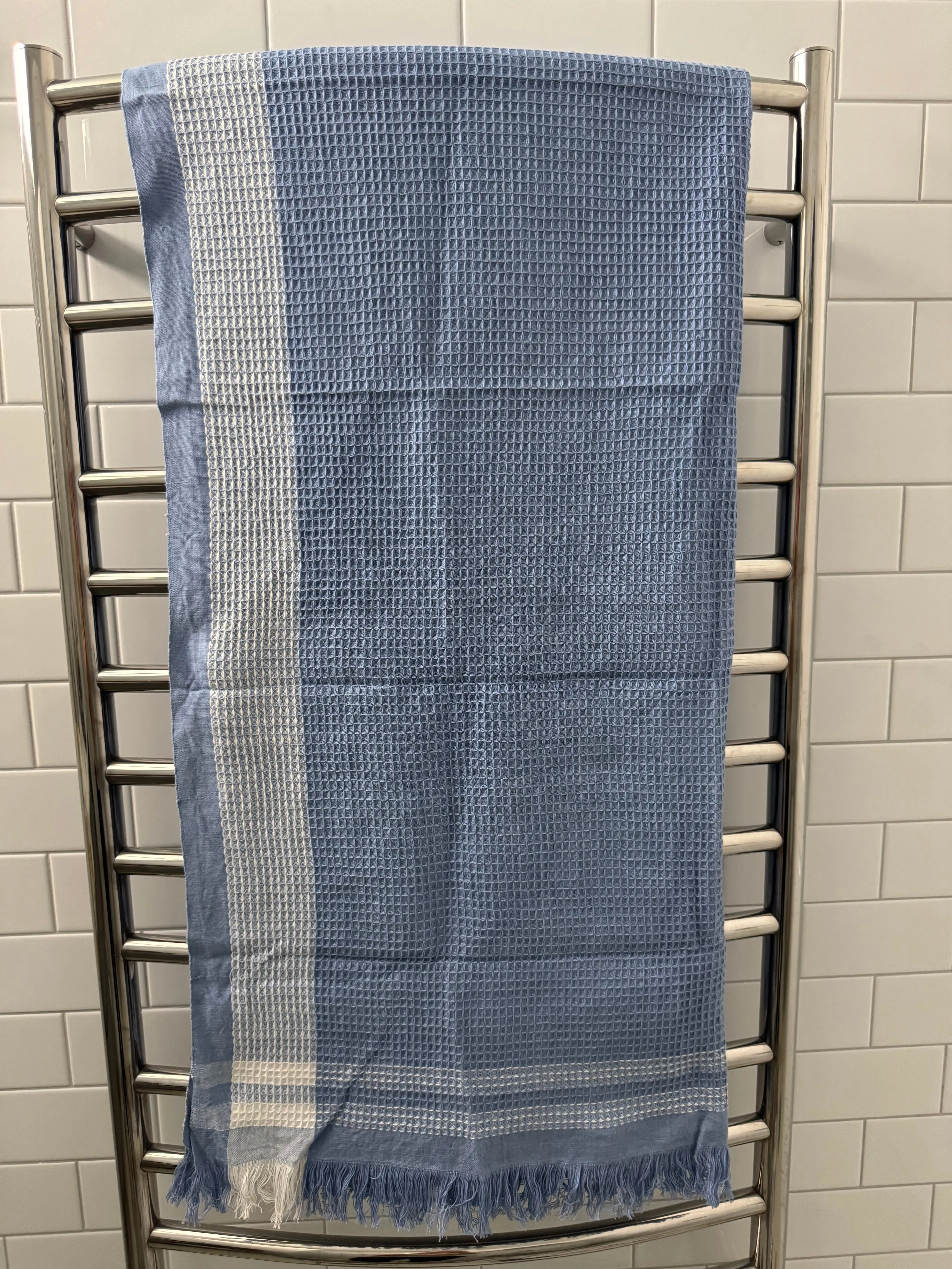 Periwinkle Border Waffle Towel