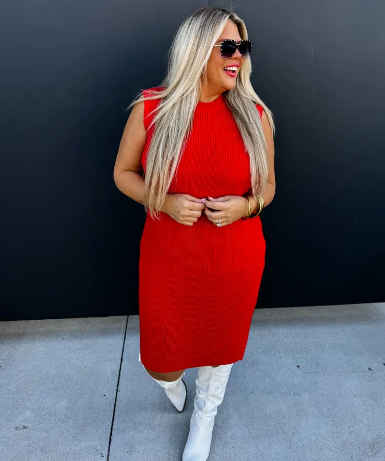 Pretty Heart Red Sweater Dress
