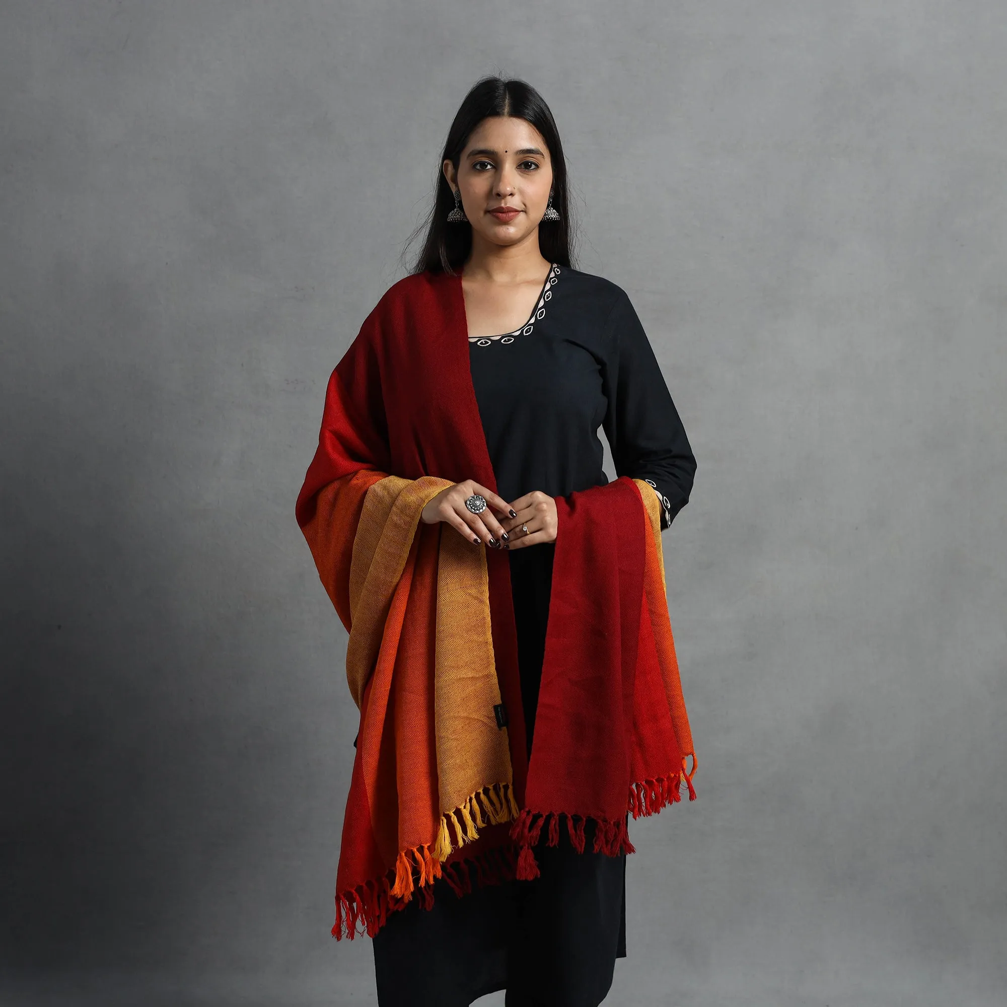 Red - Kumaun Handwoven Pure Merino Wool Shawl for Women 35