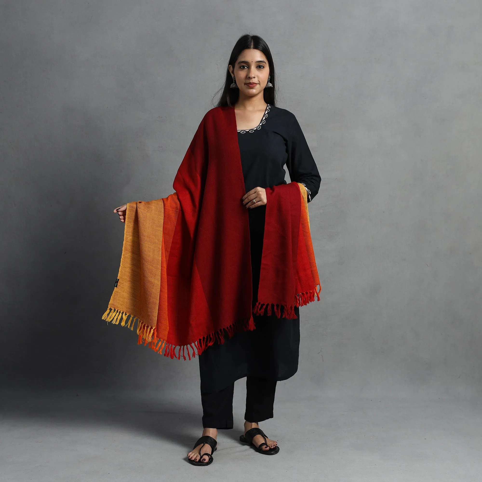 Red - Kumaun Handwoven Pure Merino Wool Shawl for Women 35