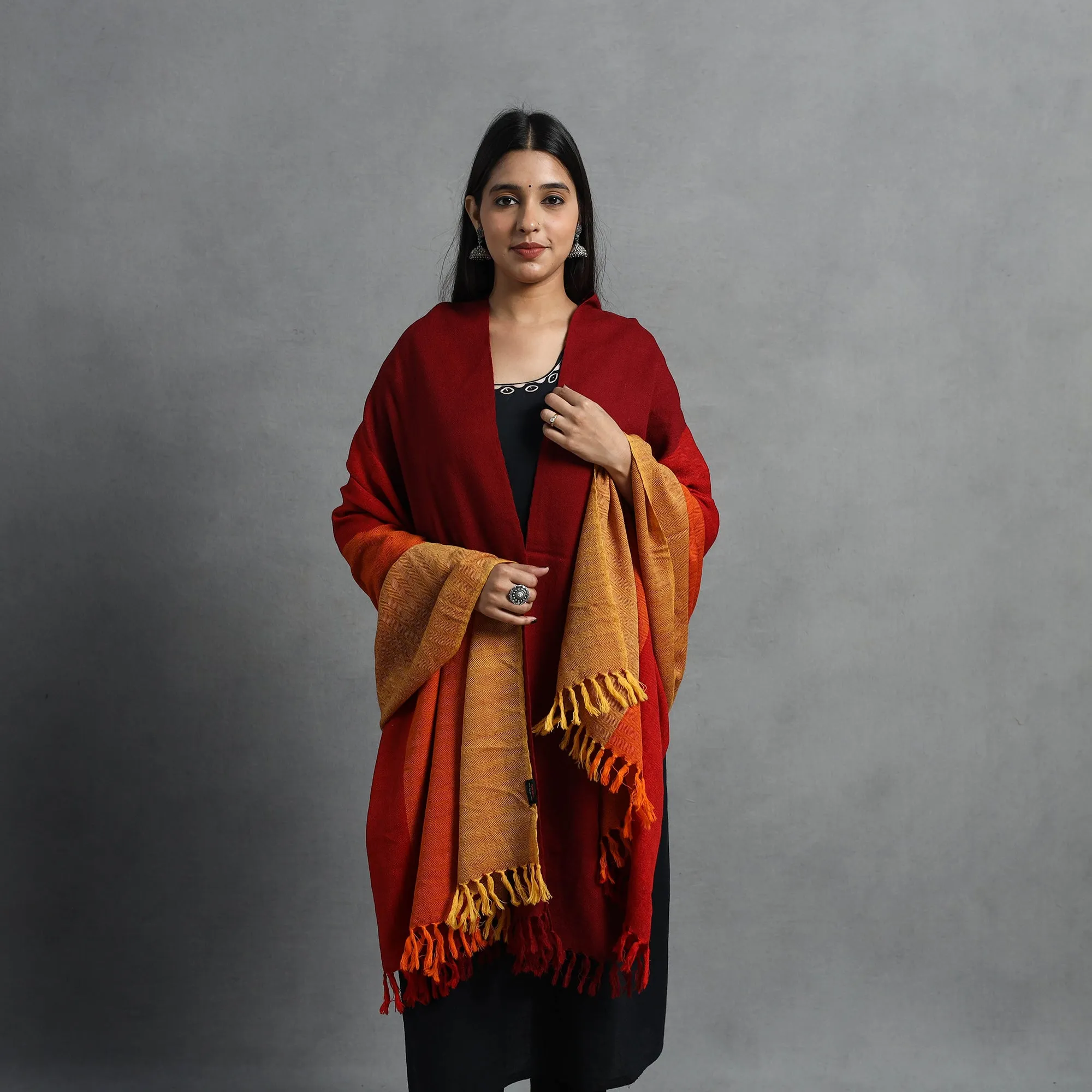 Red - Kumaun Handwoven Pure Merino Wool Shawl for Women 35