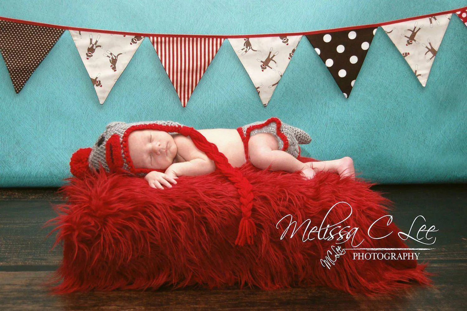 Red Mongolian Faux Fur Photography Prop Rug Newborn Baby