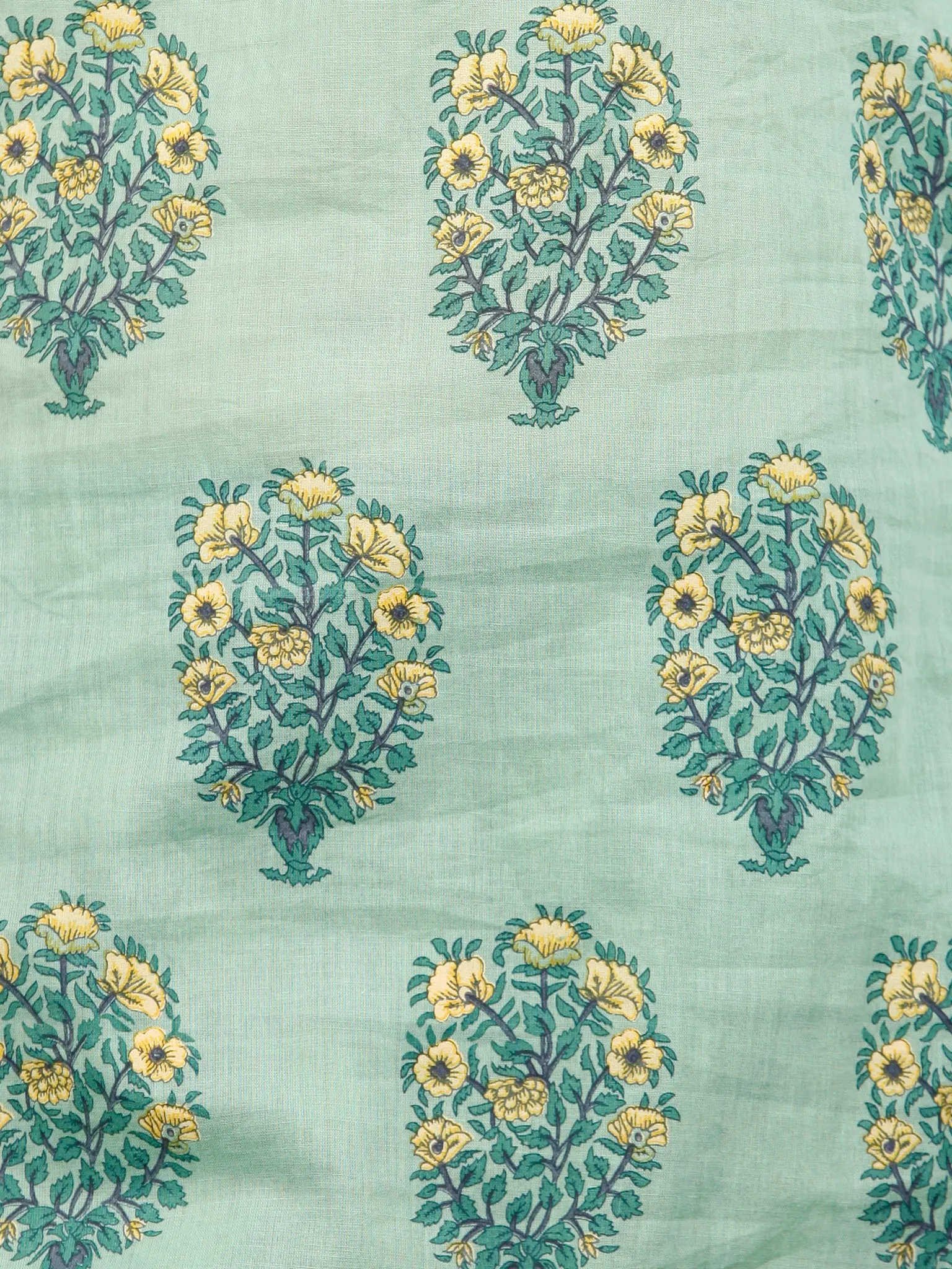 Sage & Teal Green Yellow Cotton Block Printed Kurta & Pants - Set of 2 - SS02F1864