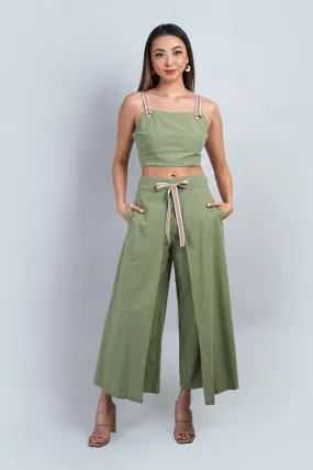 Sage Grommet Ribbons Pants Set