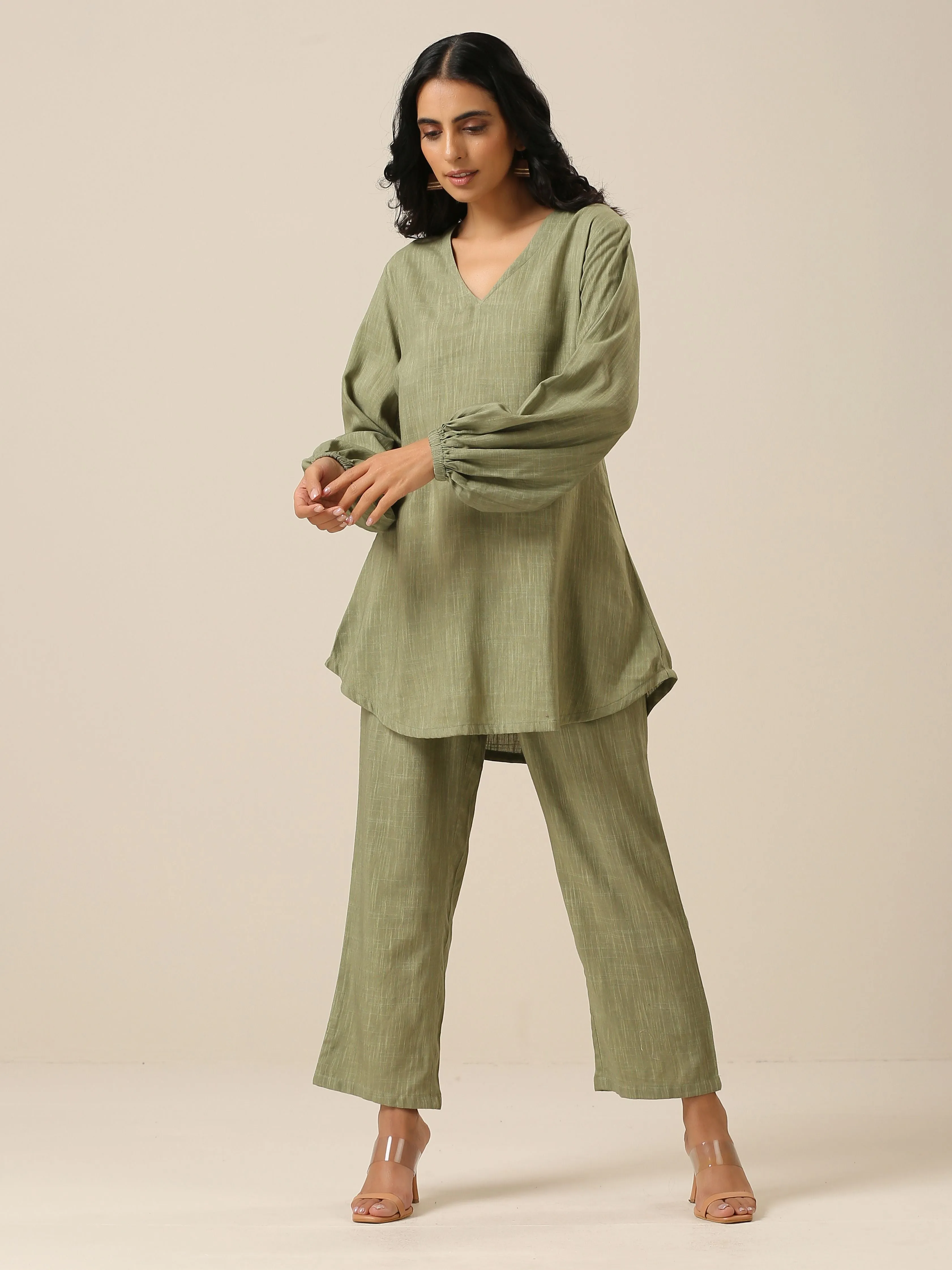 Sage Slub Textured Short Co-Ord Set