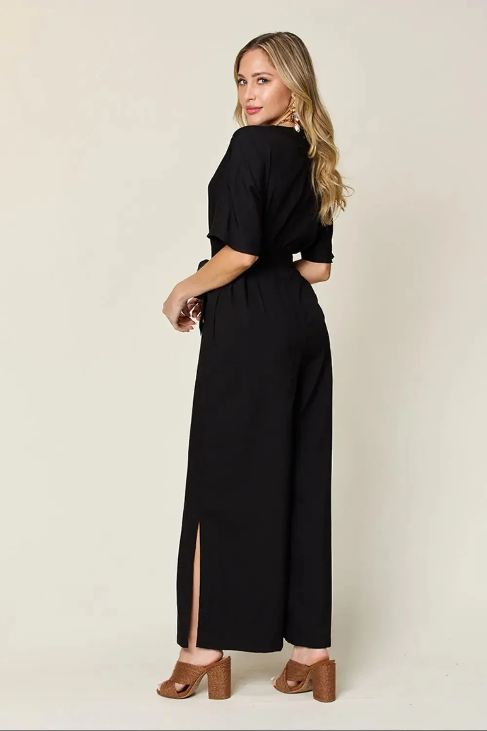 Size Inclusive V-Neck Tied Side Slit Jumpsuit