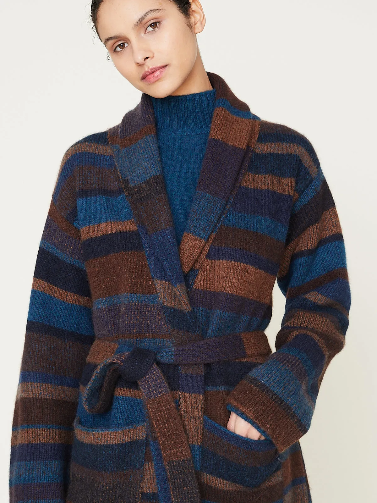 Stripe Super Soft Robe in Rust/Peacock/Truffle/Blue/Black/Navy